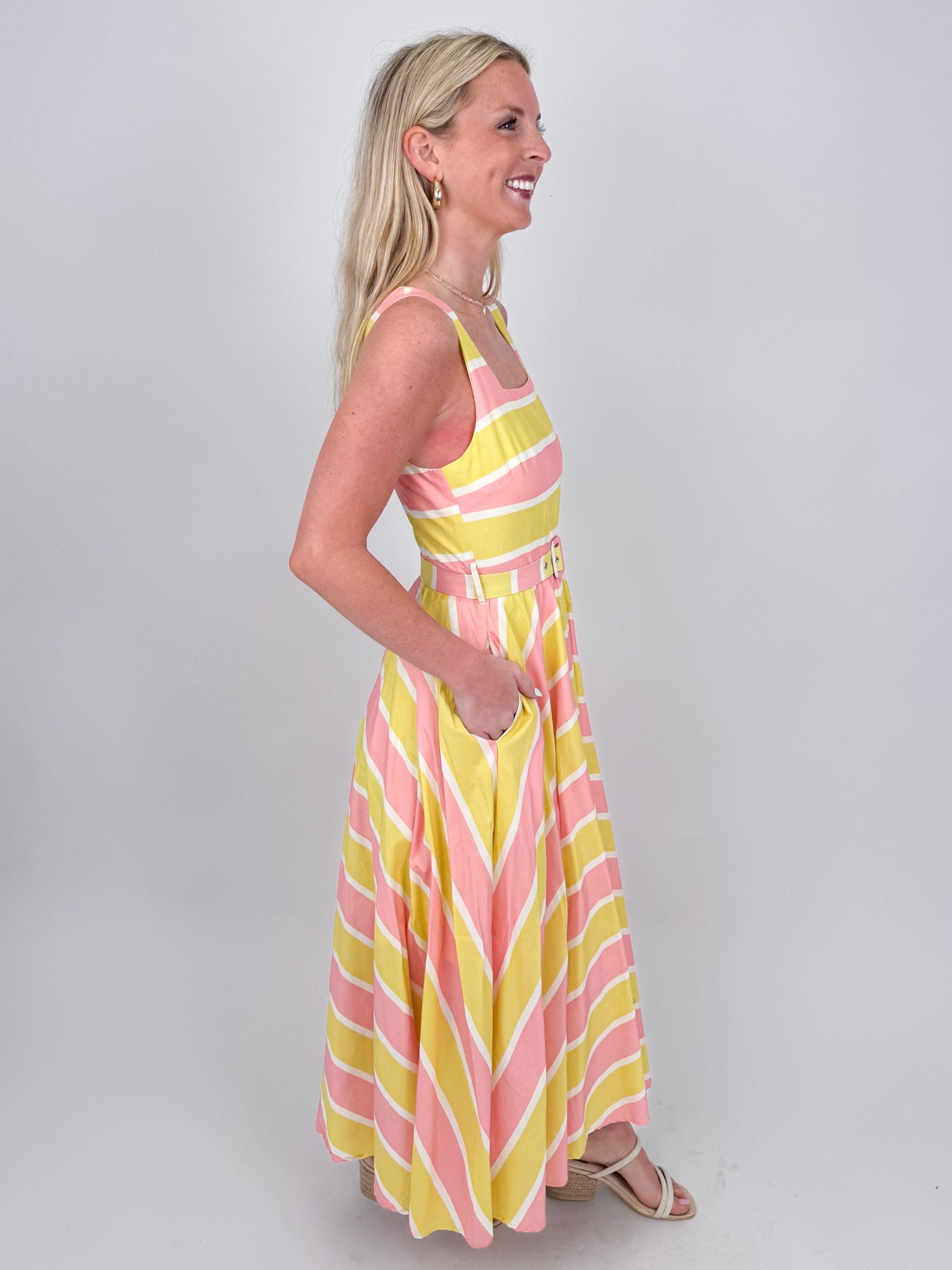 A Sweet Splash Striped Midi Dress - PAPER DOLL