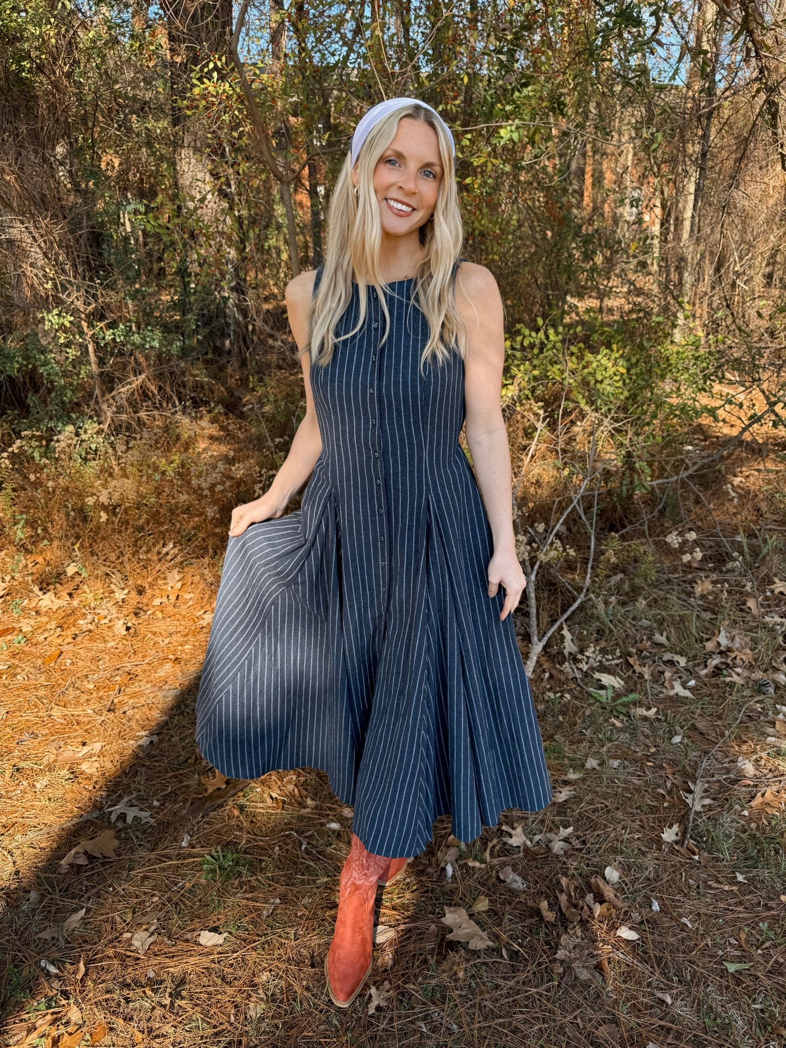 Elizabeth Linen Striped Midi Dress - PAPER DOLL