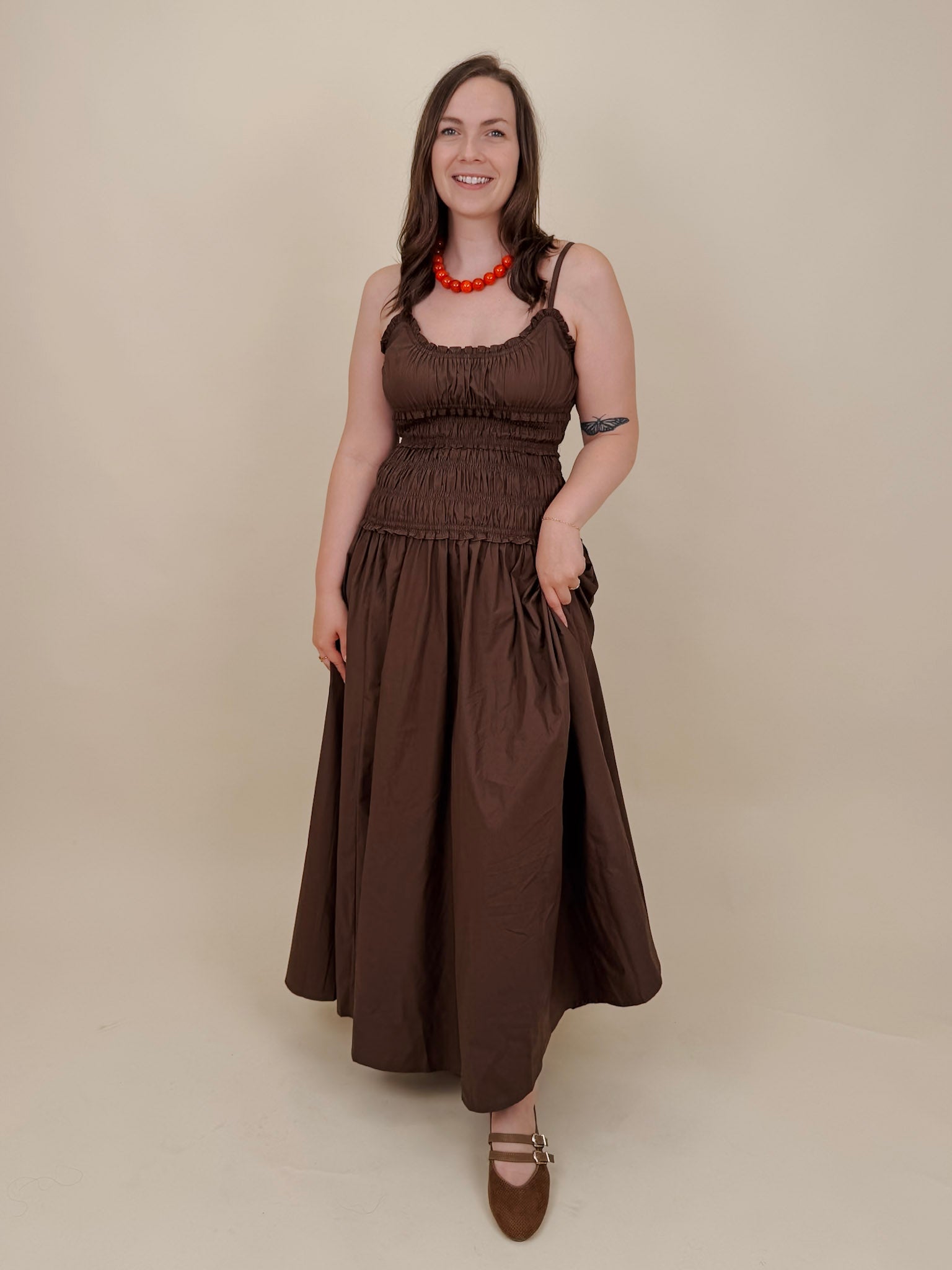 Sadie Smocked Midi Dress - PAPER DOLL
