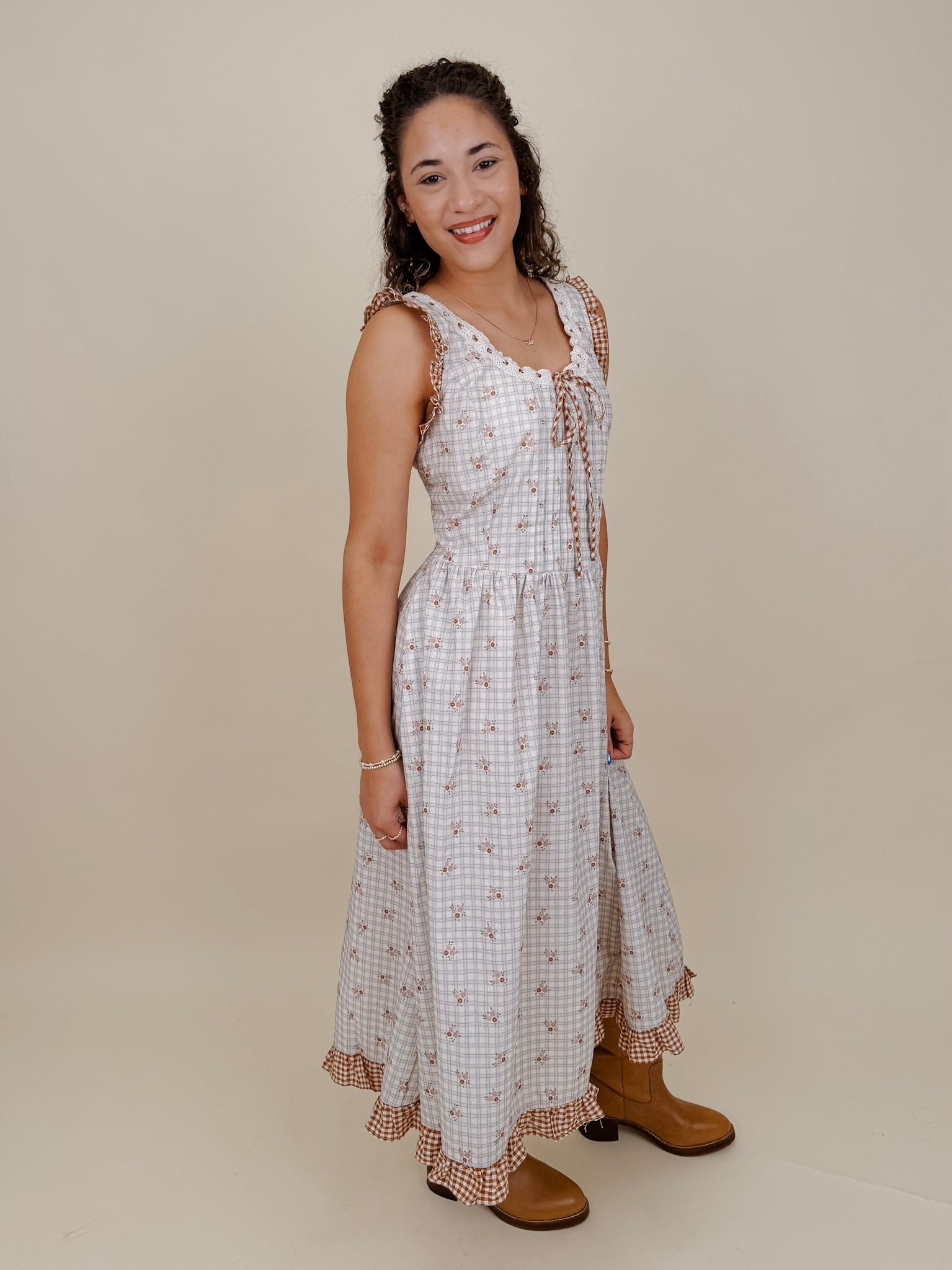 Fiora Ruffle Floral Midi Dress - PAPER DOLL