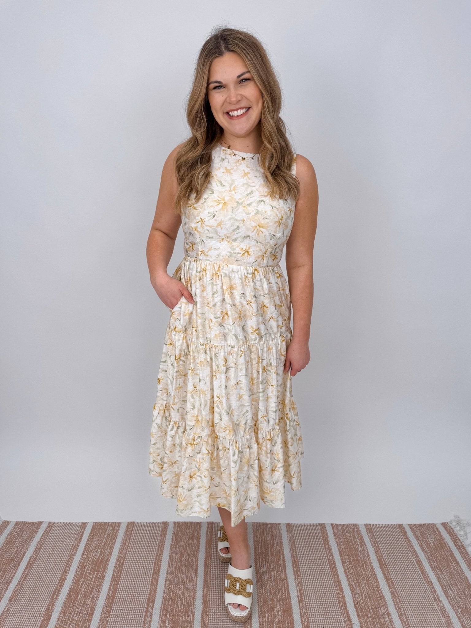 Jennifer Aniston Floral Midi Dress - PAPER DOLL