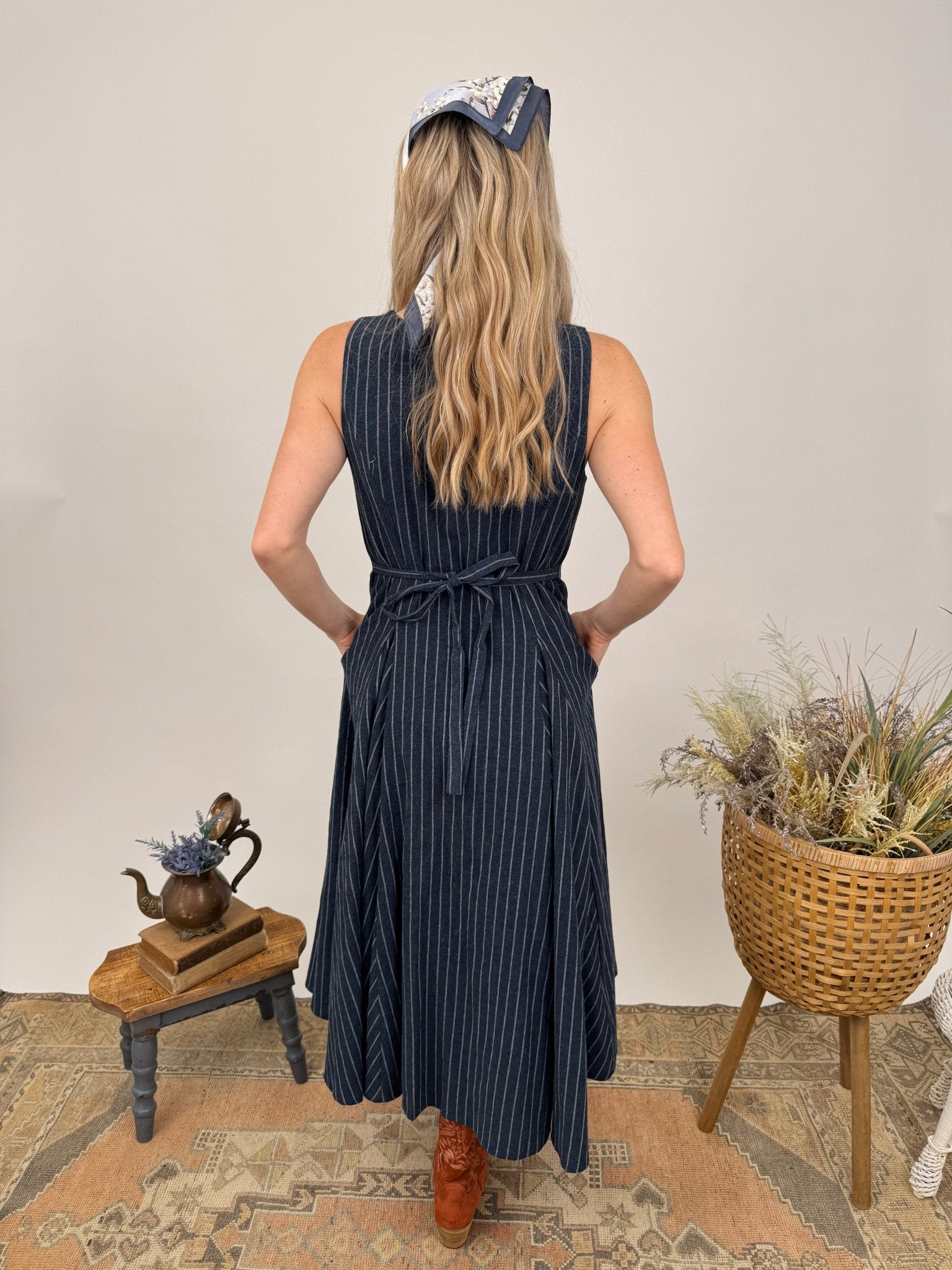Elizabeth Linen Striped Midi Dress - PAPER DOLL