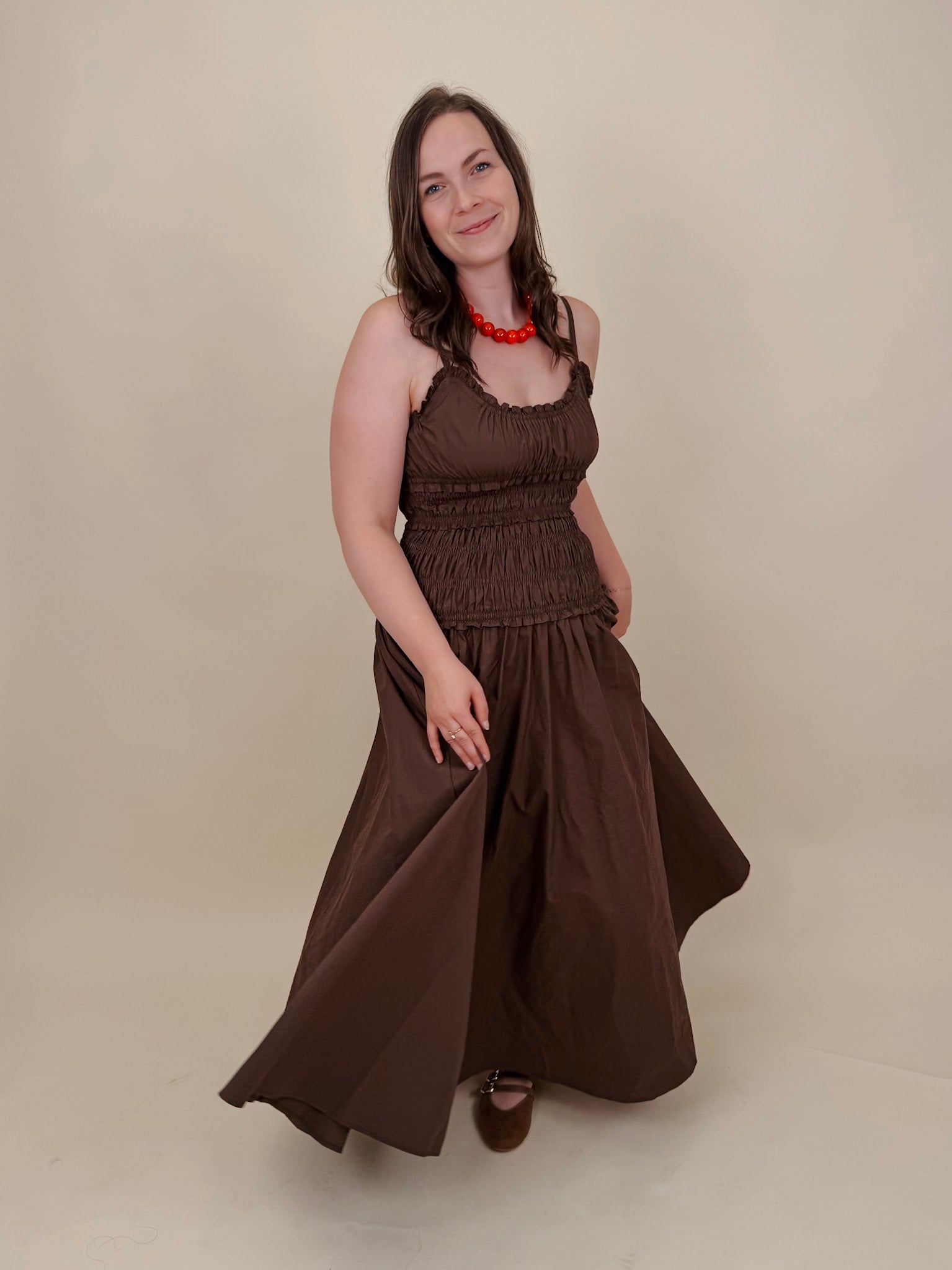 Sadie Smocked Midi Dress - PAPER DOLL