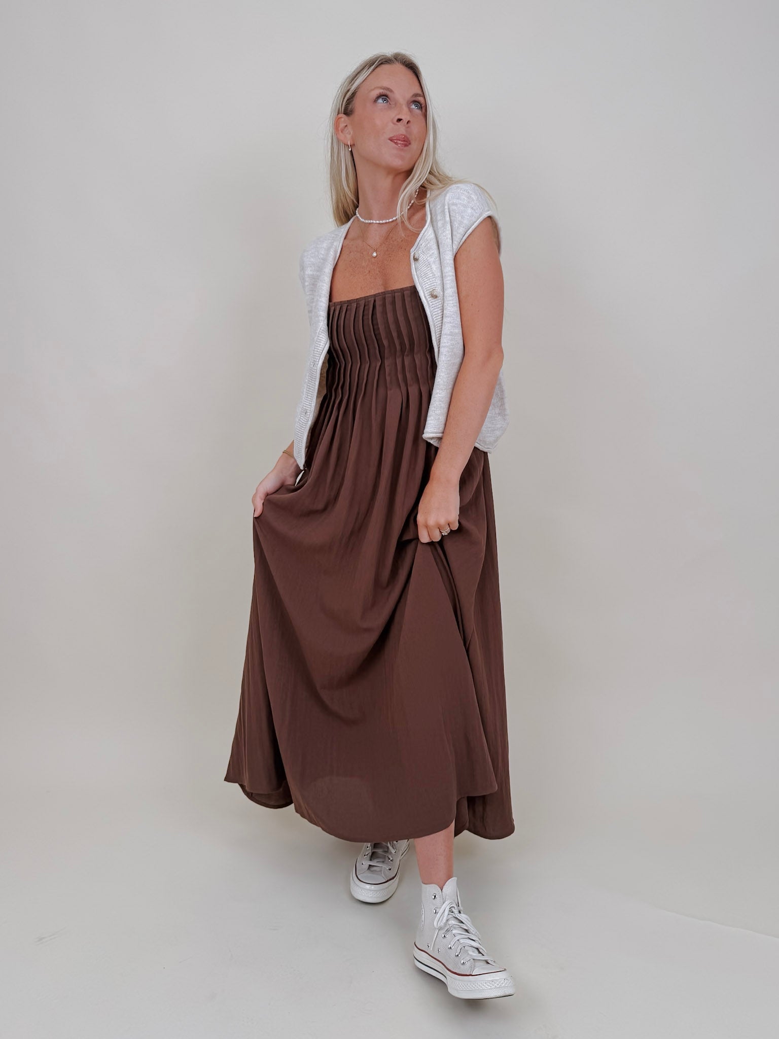 Liv Pintuck Midi Dress - PAPER DOLL