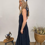 Elizabeth Linen Striped Midi Dress - PAPER DOLL