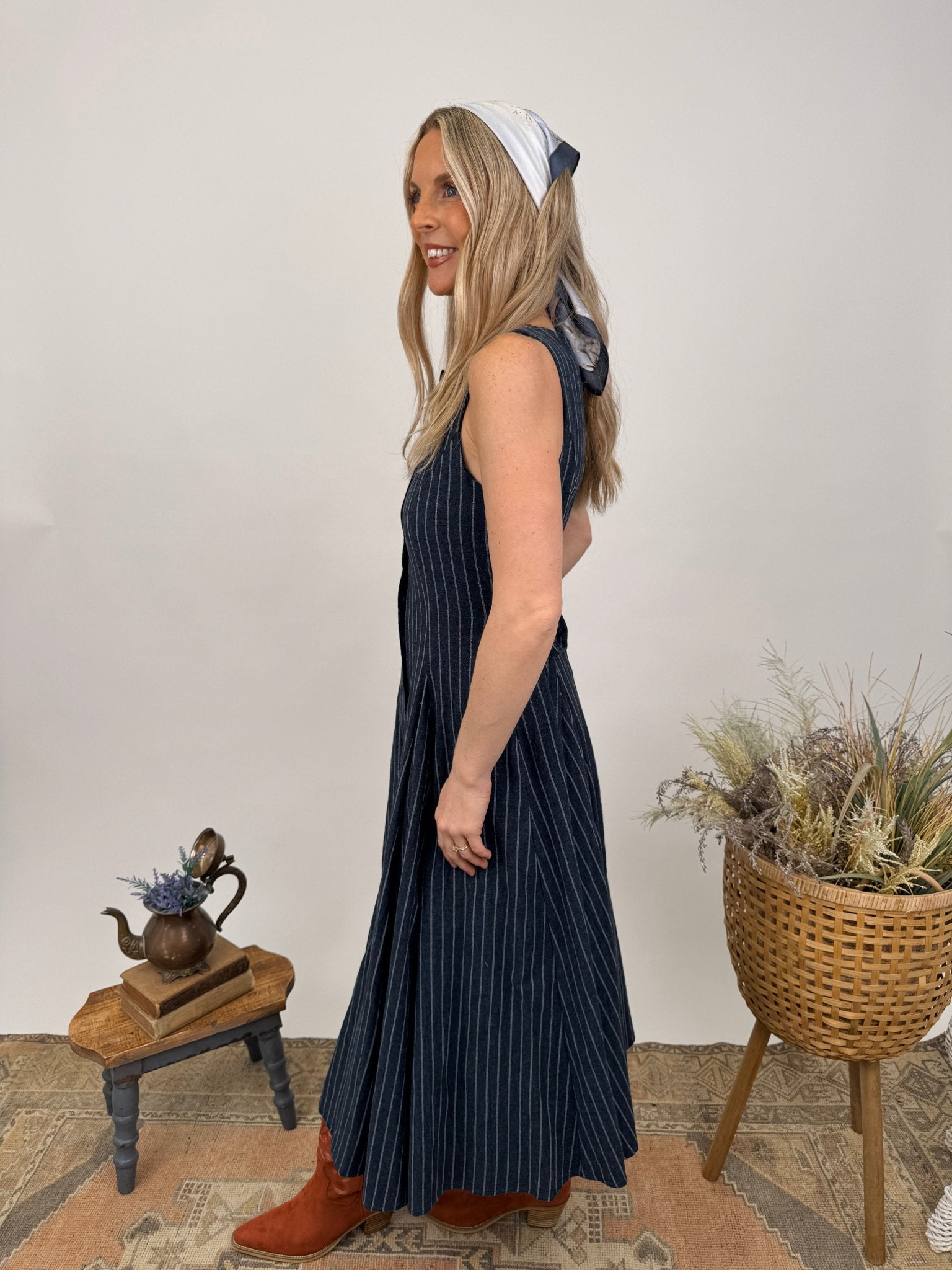 Elizabeth Linen Striped Midi Dress - PAPER DOLL