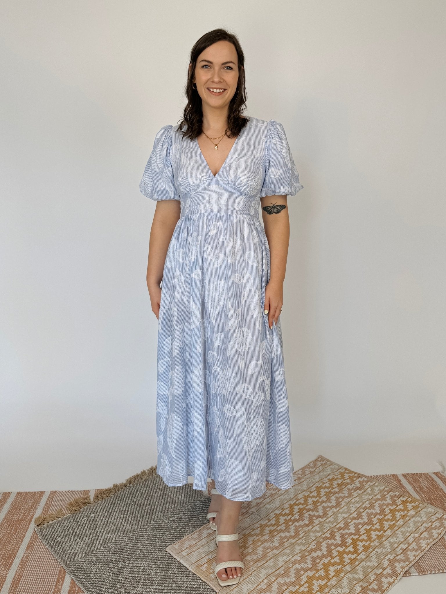 Dianna Floral & Striped Midi Dress - PAPER DOLL