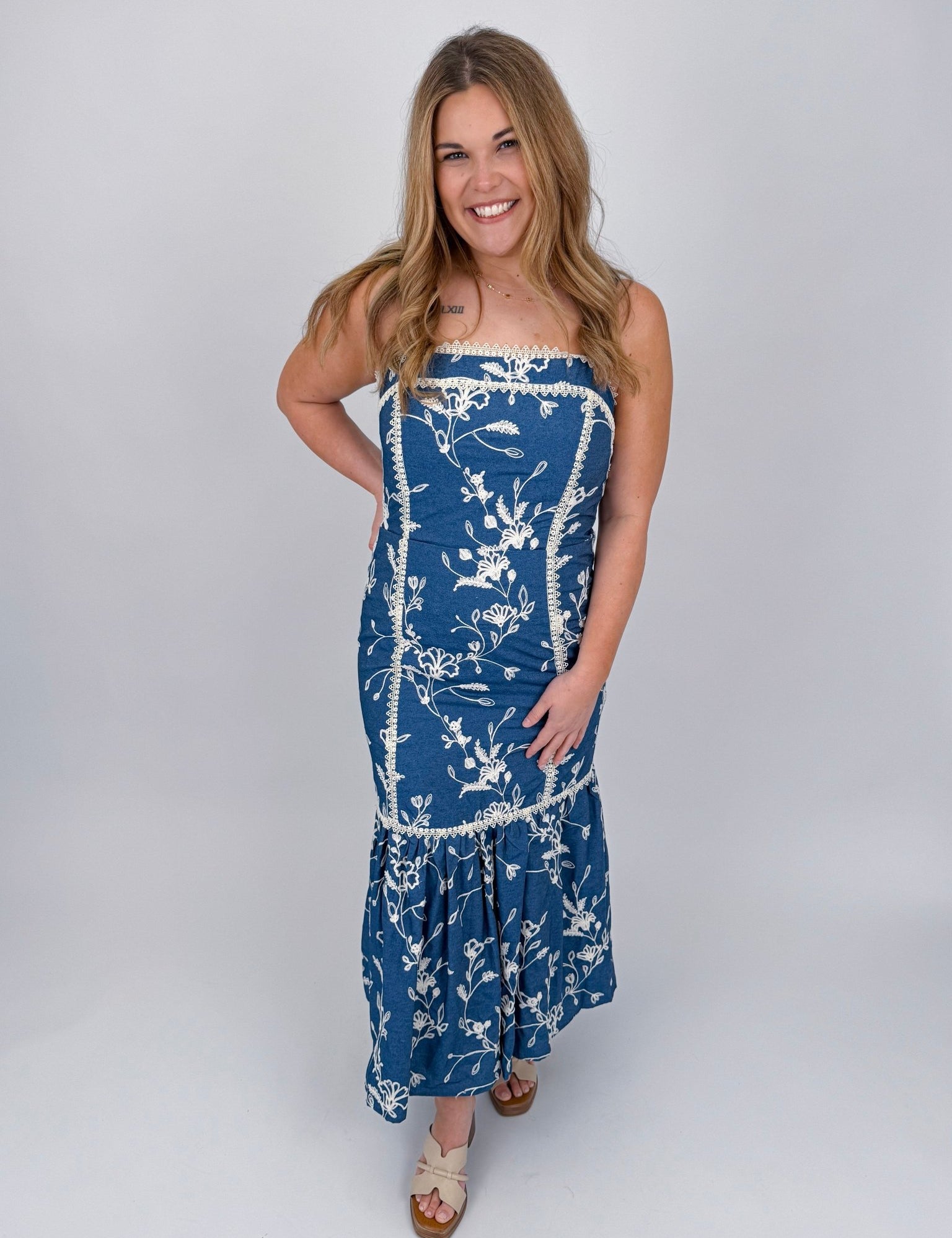 Summer Embroidery Detail Midi Dress - PAPER DOLL