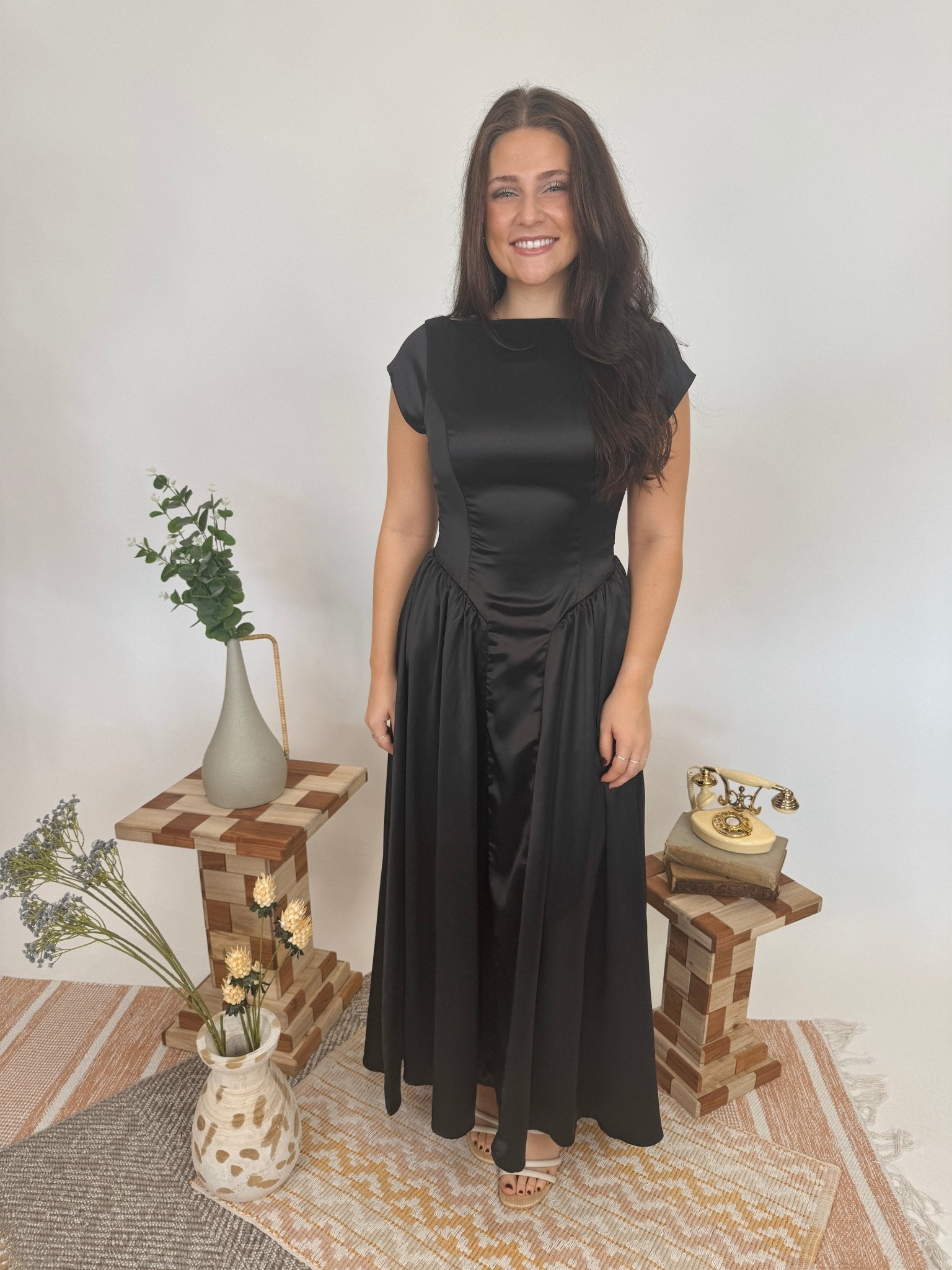Destiny Satin Midi Dress - PAPER DOLL