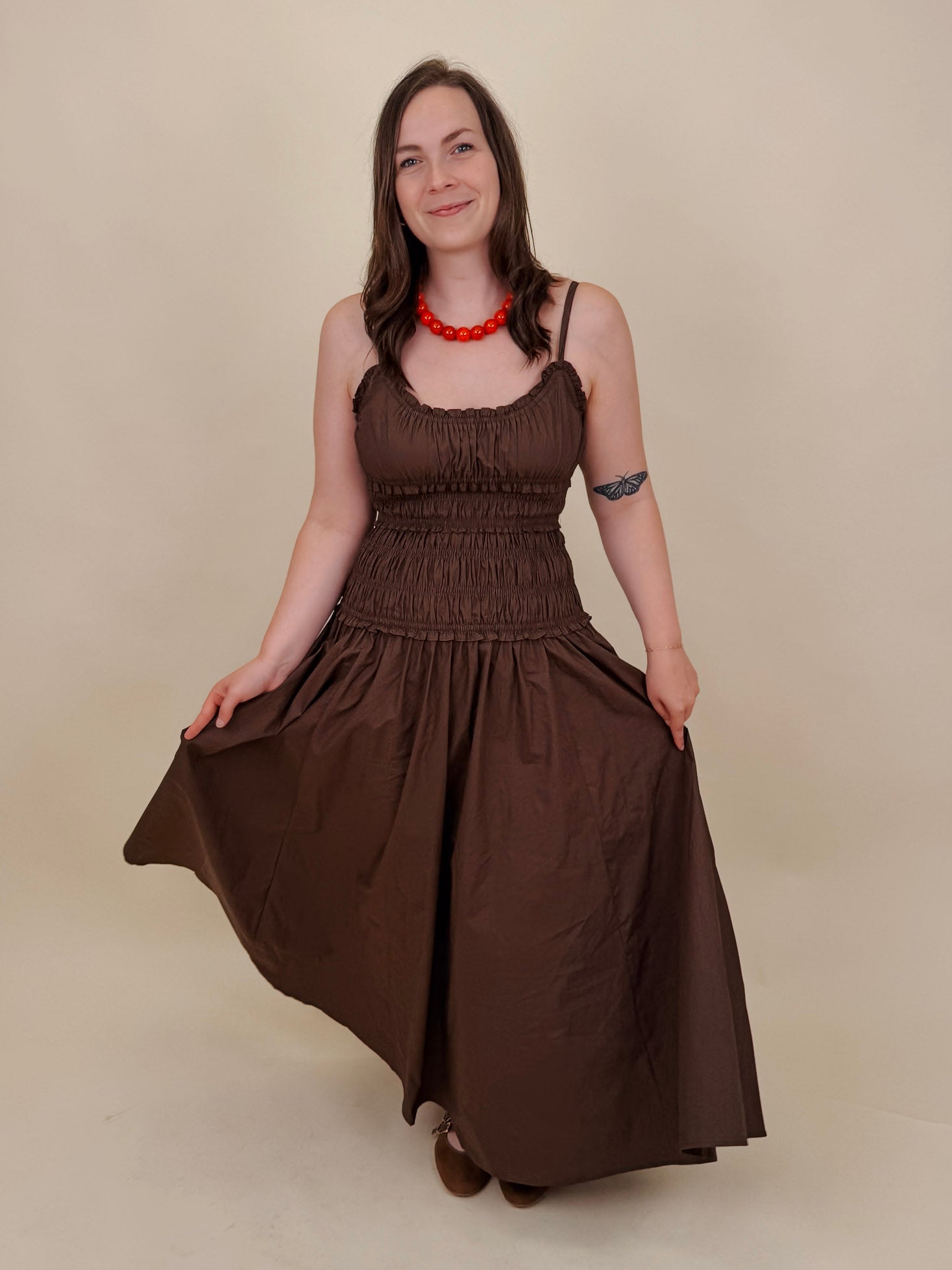 Sadie Smocked Midi Dress - PAPER DOLL