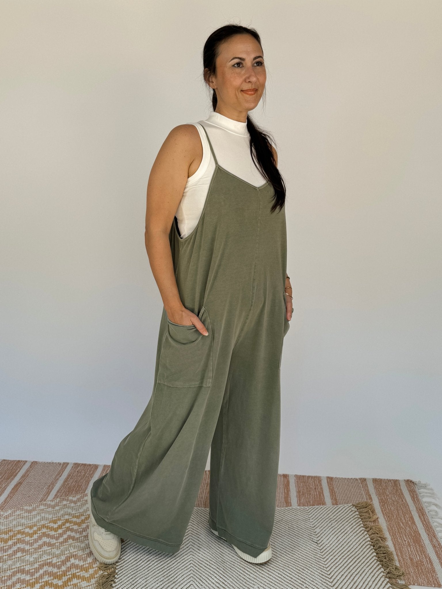 Olive Wide Leg Mineral Washed Jumper - PAPER DOLL