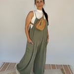 Olive Wide Leg Mineral Washed Jumper - PAPER DOLL