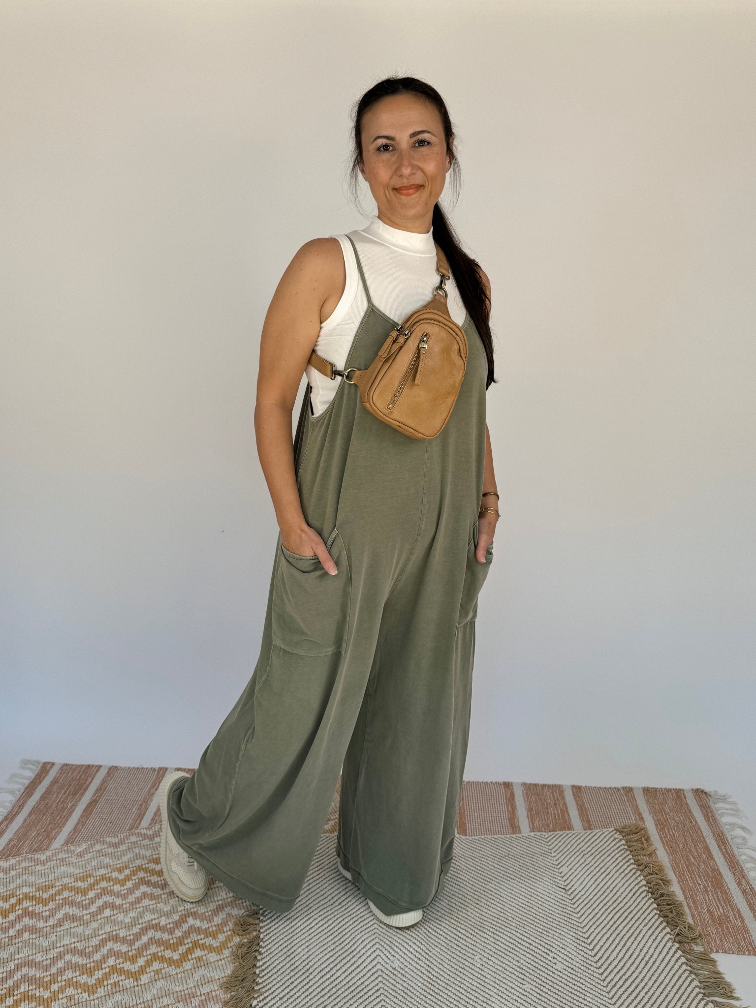 Olive Wide Leg Mineral Washed Jumper - PAPER DOLL