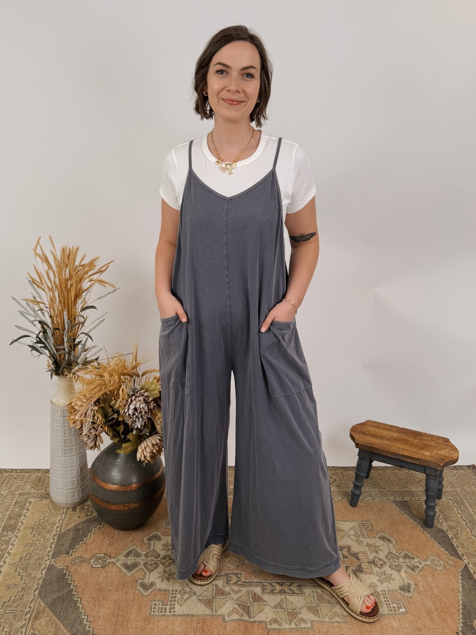Olive Wide Leg Mineral Washed Jumper - PAPER DOLL
