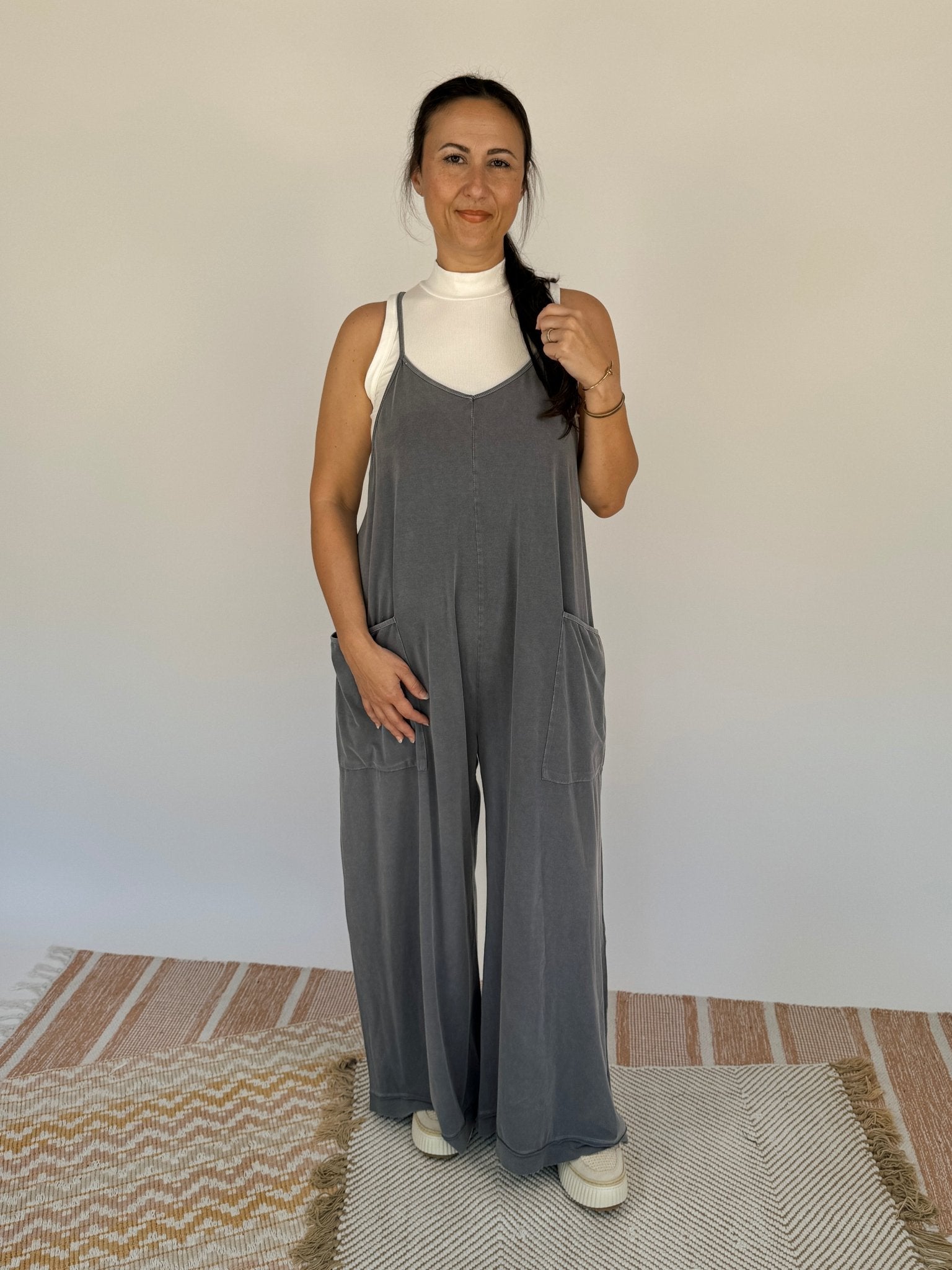 Olive Wide Leg Mineral Washed Jumper - PAPER DOLL