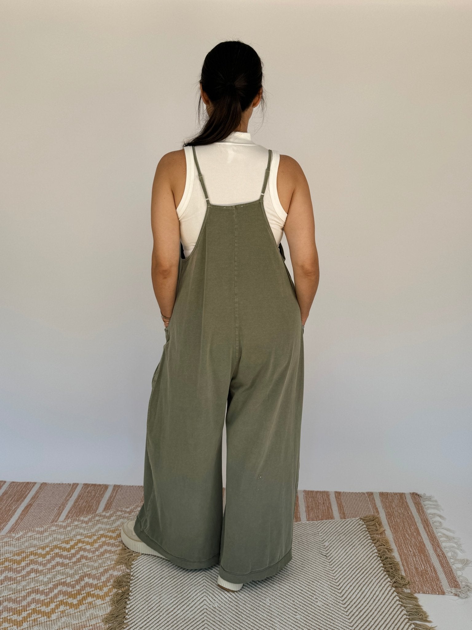 Olive Wide Leg Mineral Washed Jumper - PAPER DOLL