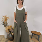 Olive Wide Leg Mineral Washed Jumper - PAPER DOLL