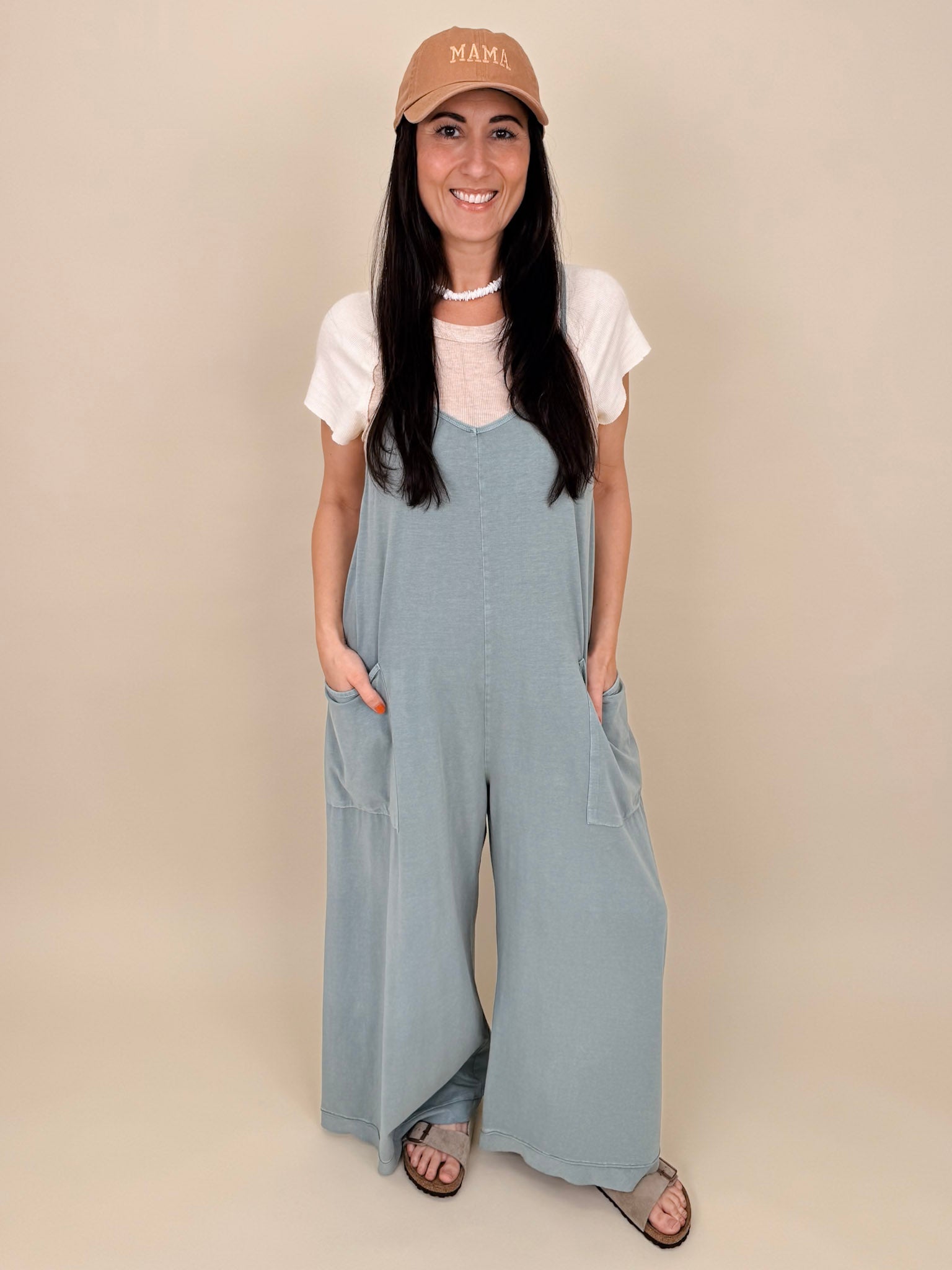 Olive Wide Leg Mineral Washed Jumper - PAPER DOLL