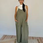Olive Wide Leg Mineral Washed Jumper - PAPER DOLL