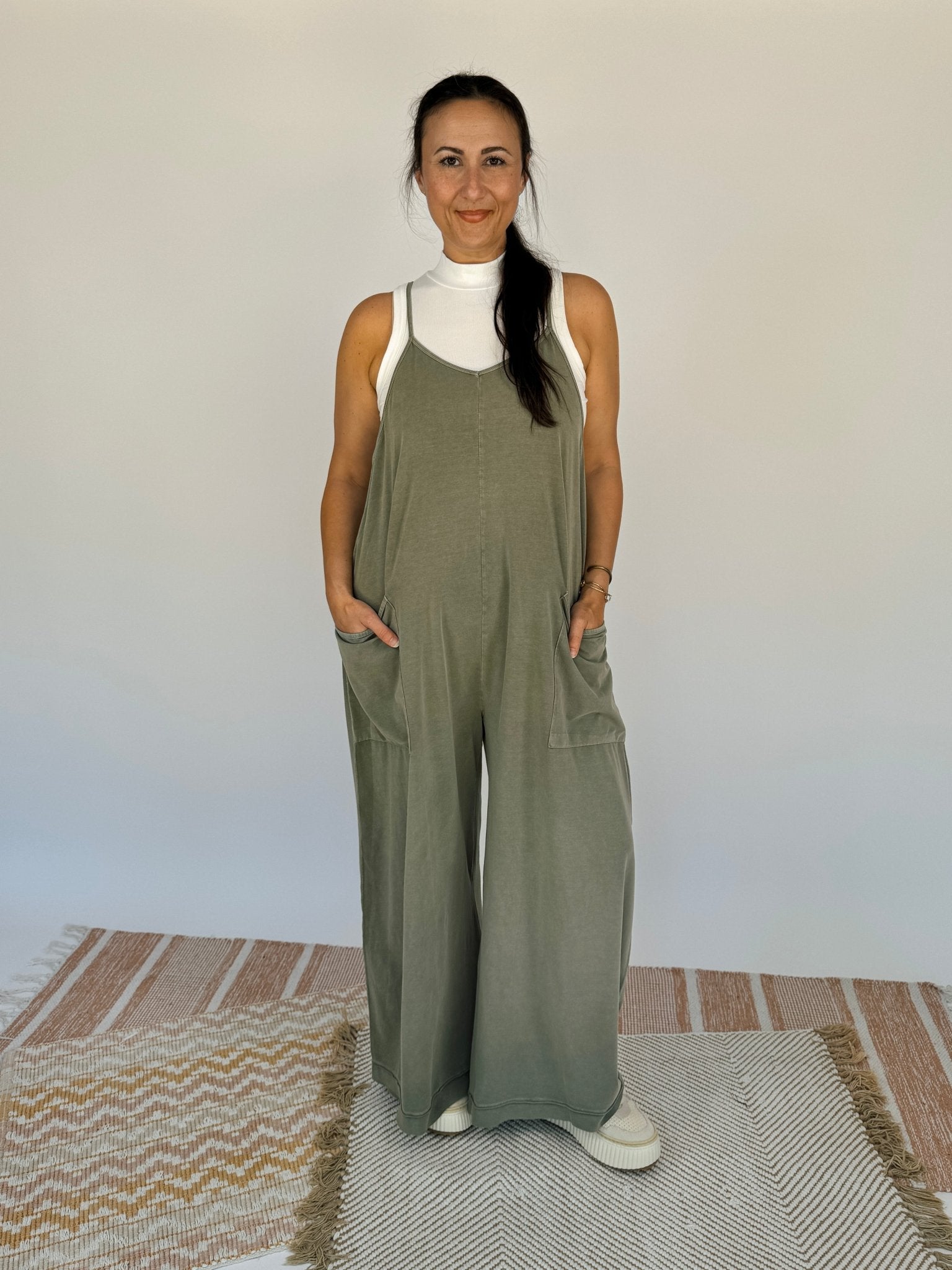Olive Wide Leg Mineral Washed Jumper - PAPER DOLL