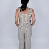 At The Start Top & Pant Set in tan and white gingham cotton with square neck tank and wide leg drawstring pants