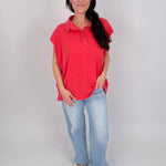 Meadow Muse Elevated Tee with polo collar and washed cotton finish — Paper Doll