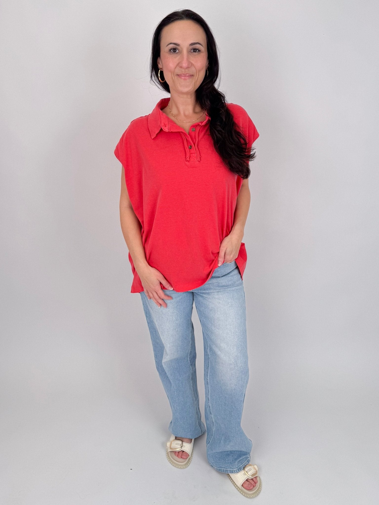 Meadow Muse Elevated Tee with polo collar and washed cotton finish — Paper Doll