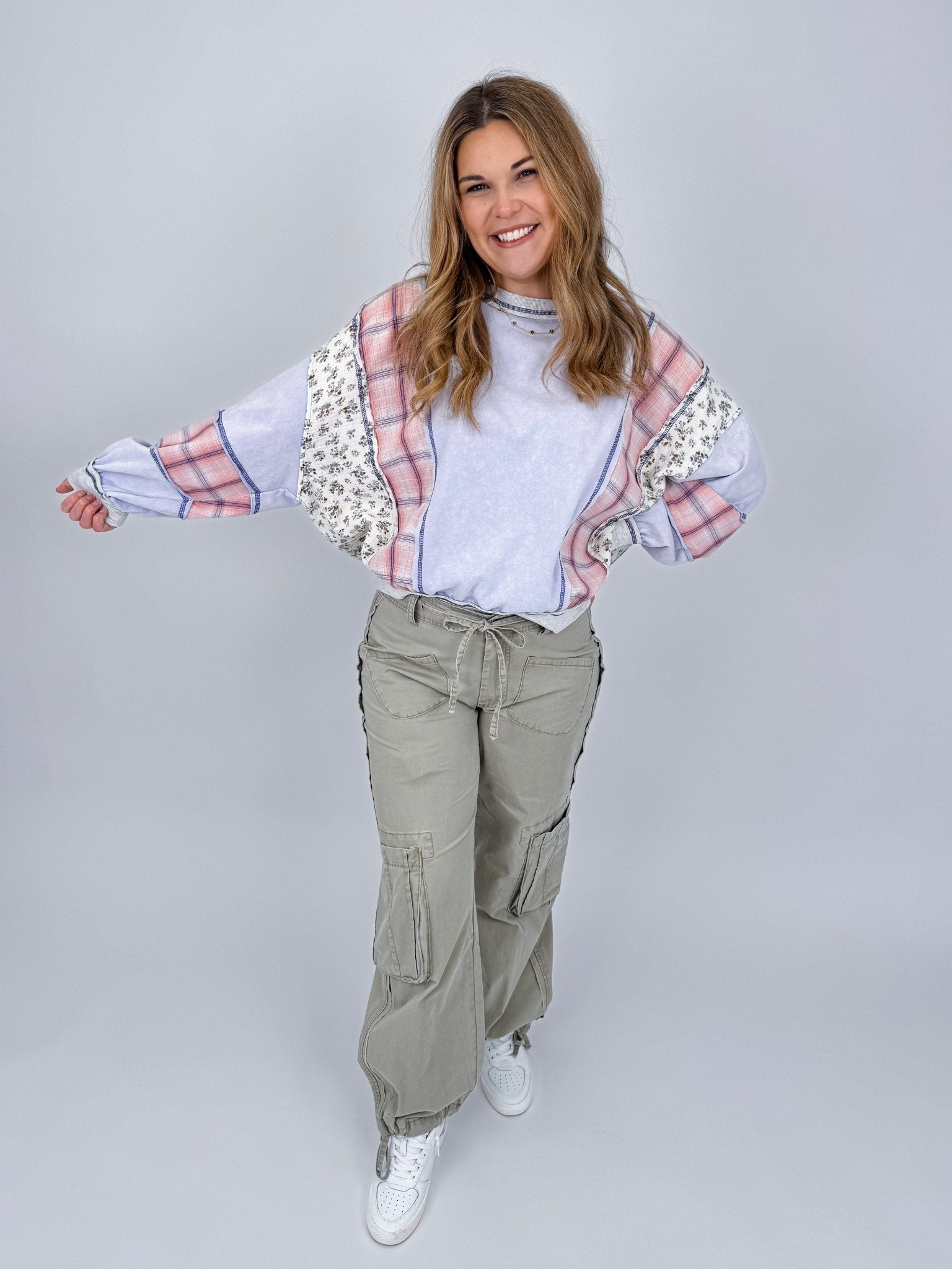 Just A Joy Mixed Fabric Top - PAPER DOLL