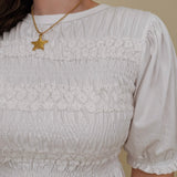 Clover Smocked Puff Sleeve Blouse - PAPER DOLL