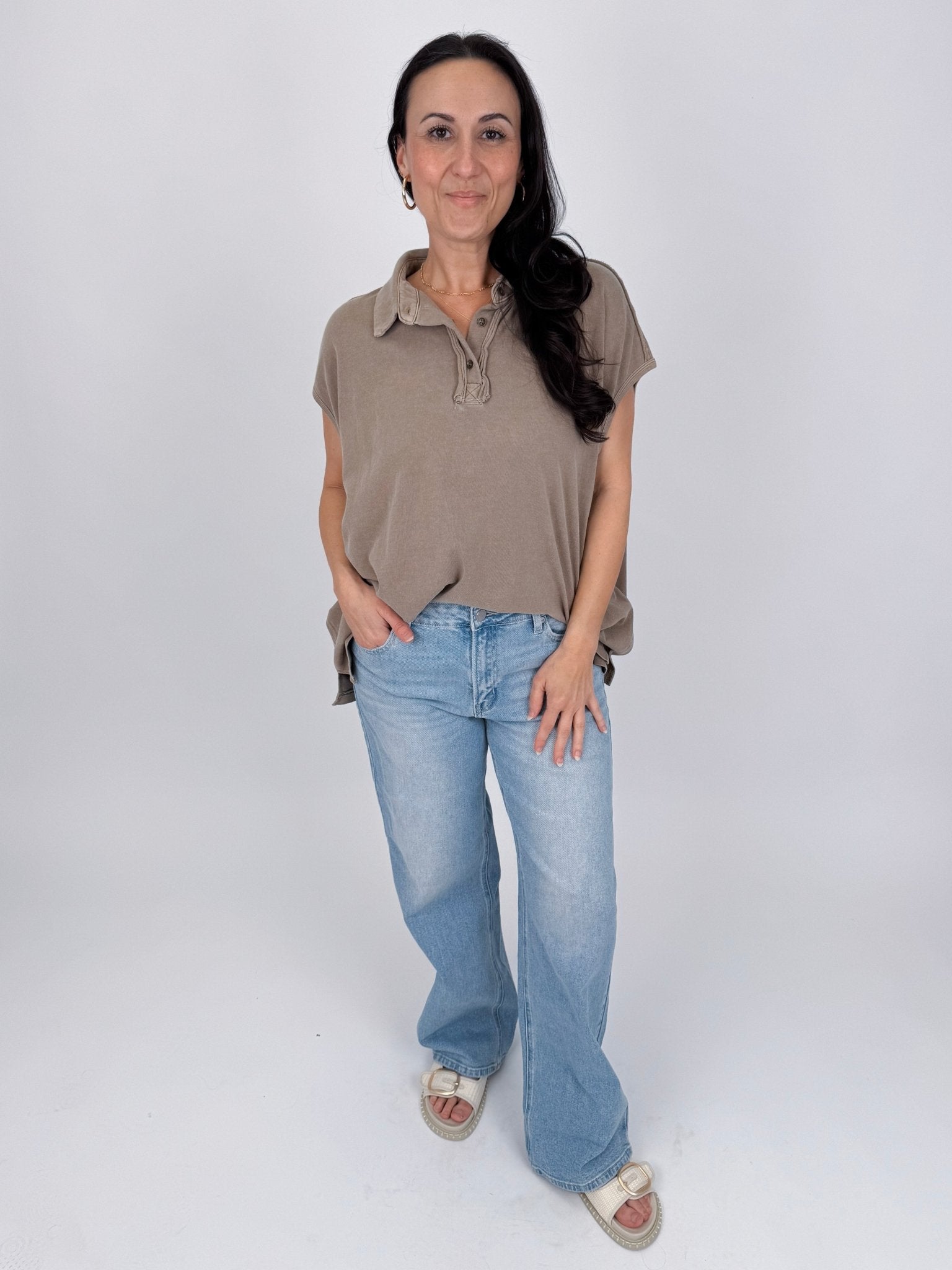 Meadow Muse Elevated Tee with polo collar and washed cotton finish — Paper Doll