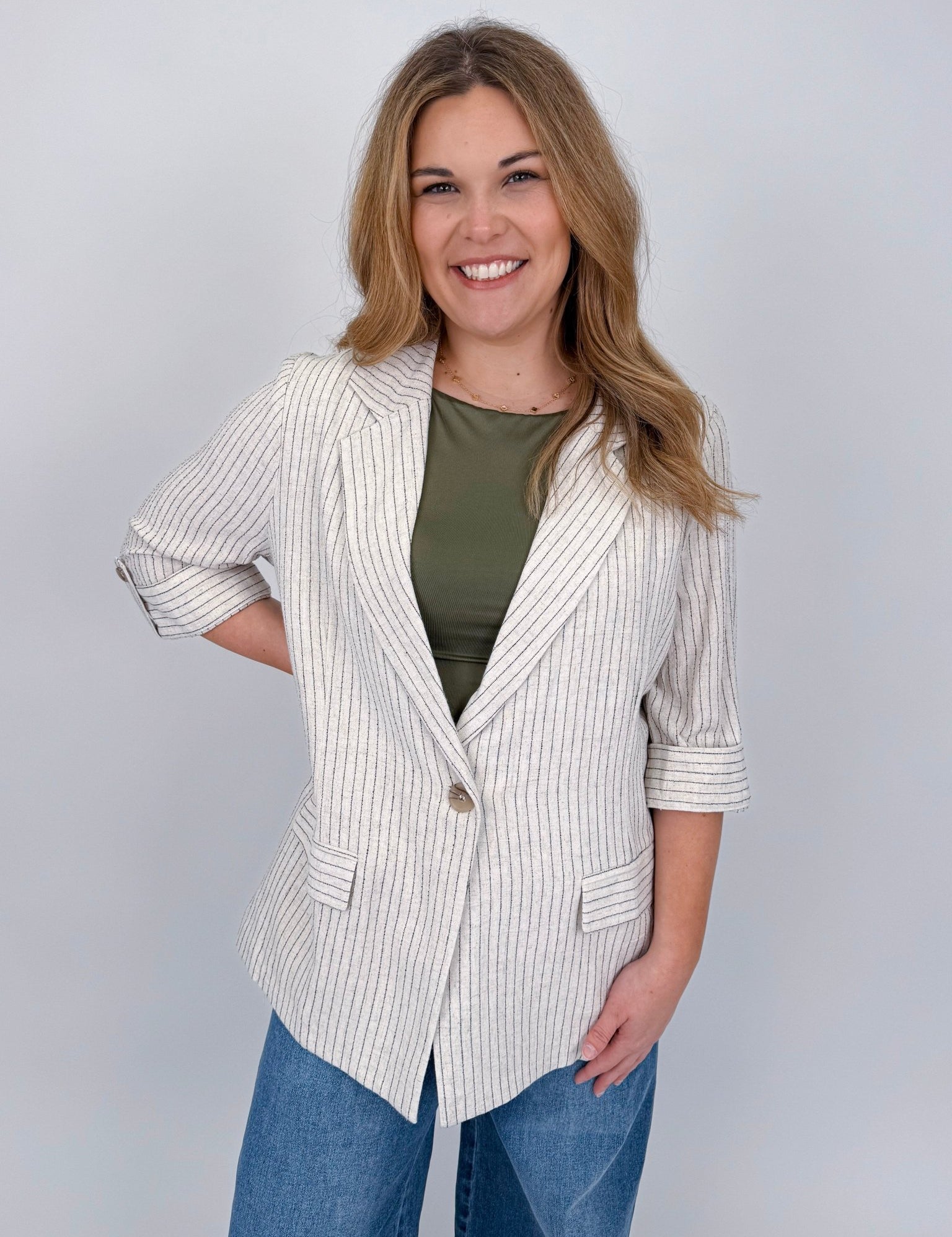 Lena Striped Soft Linen Blazer - PAPER DOLL