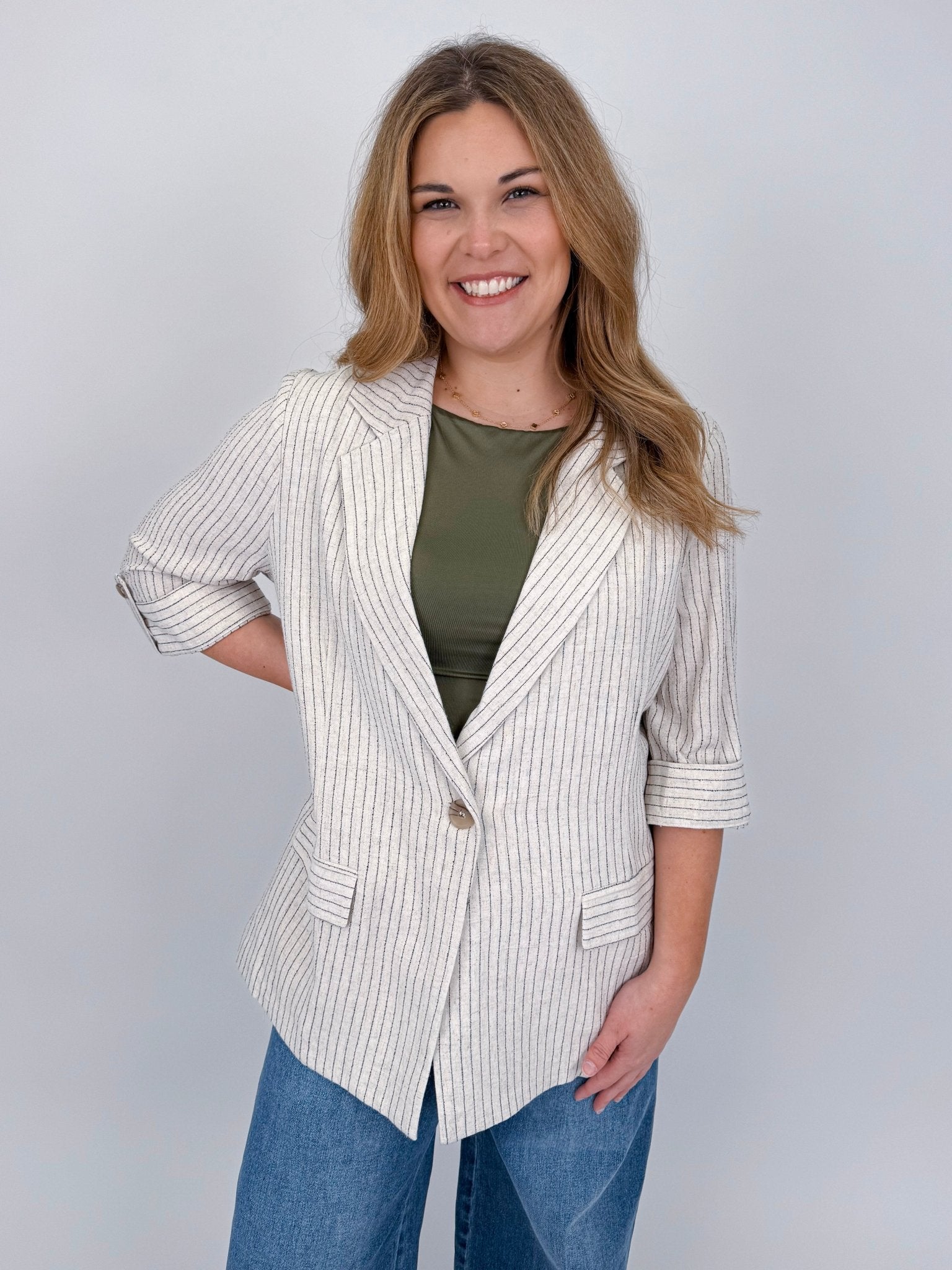 Lena Striped Soft Linen Blazer - PAPER DOLL