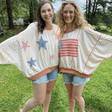 Free Bird Boho Knit Top with cream knit and gingham American flag appliqué — Paper Doll
