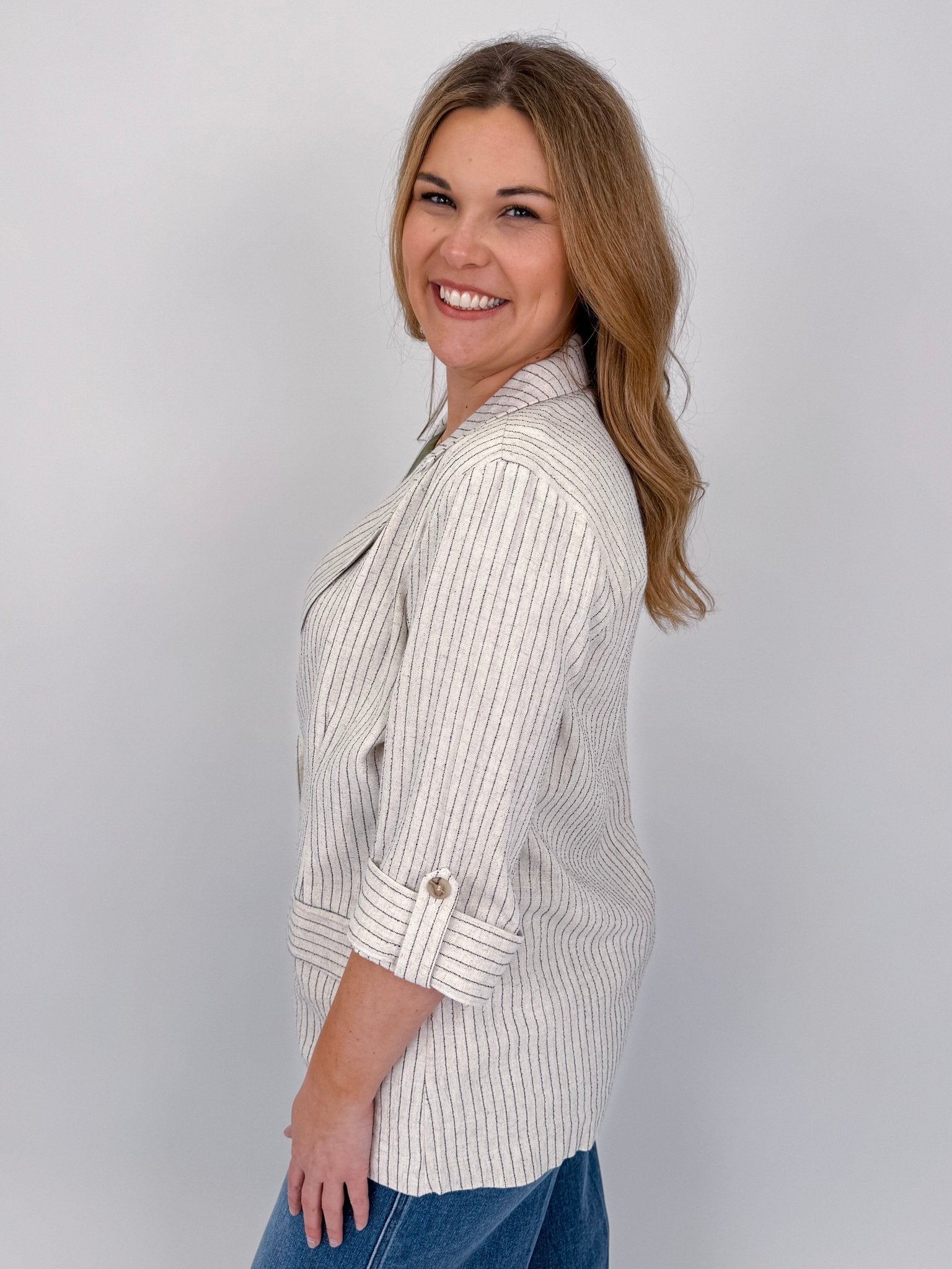 Lena Striped Soft Linen Blazer - PAPER DOLL