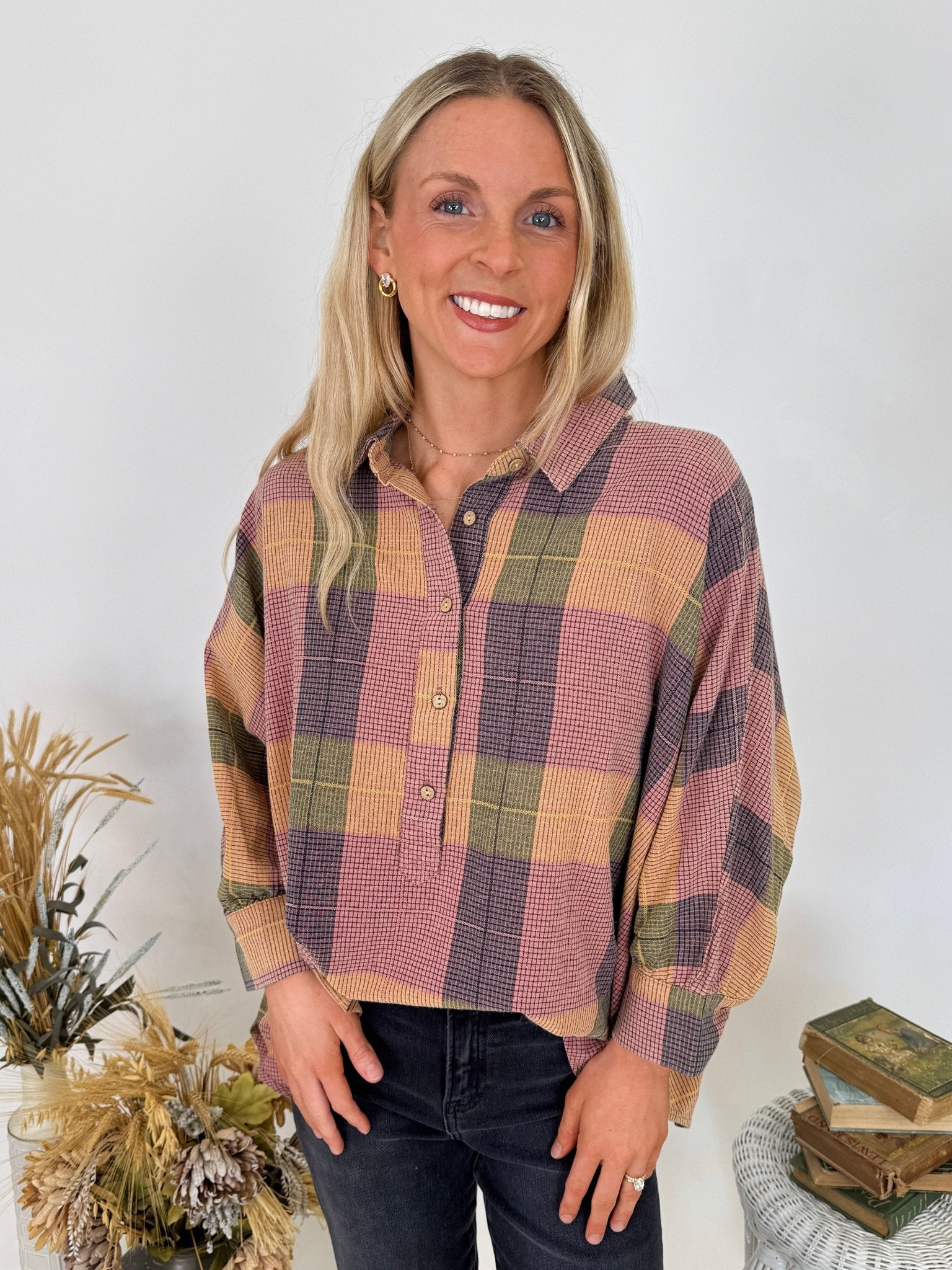 Just Saying Plaid Button Up Top - PAPER DOLL