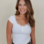 Maelle Lace Trim Henley Knit Top - PAPER DOLL