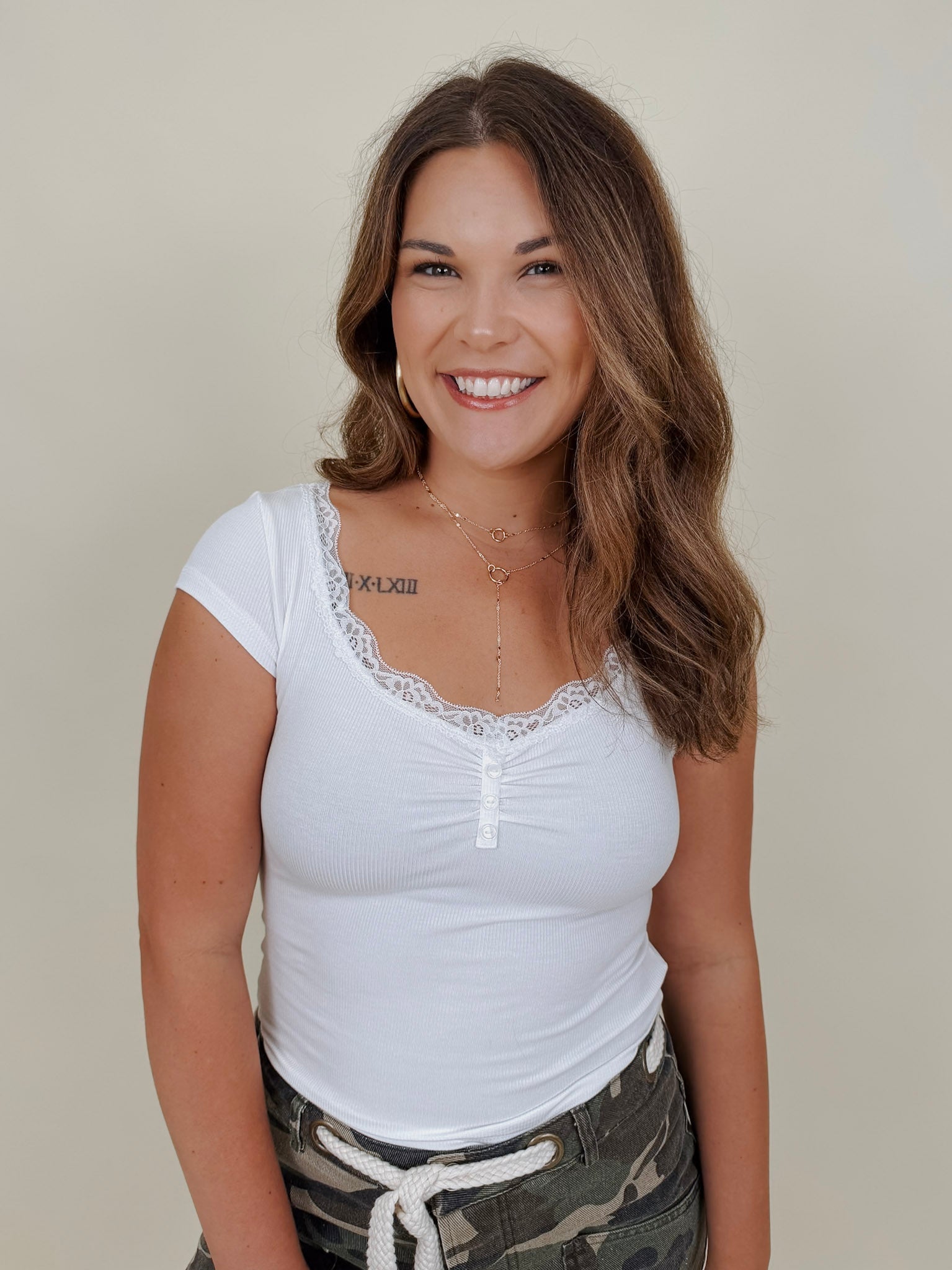 Maelle Lace Trim Henley Knit Top - PAPER DOLL