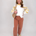 Keisha Flower Patched Sleeve Top - PAPER DOLL
