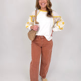 Keisha Flower Patched Sleeve Top - PAPER DOLL