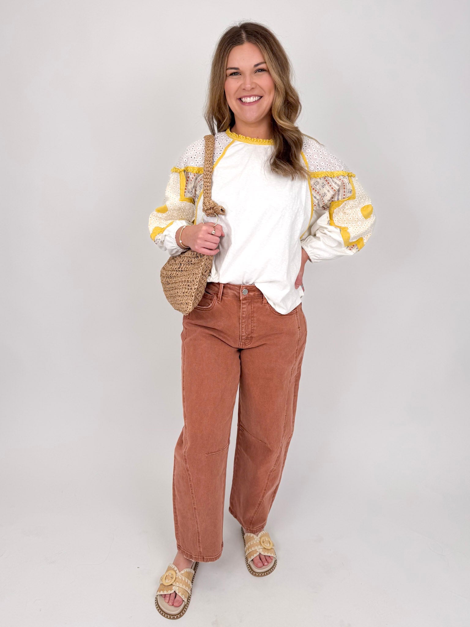 Keisha Flower Patched Sleeve Top - PAPER DOLL