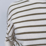 Juniper Striped Top in ivory and olive stripe cotton knit with crew neckline, short sleeves, and relaxed boxy fit