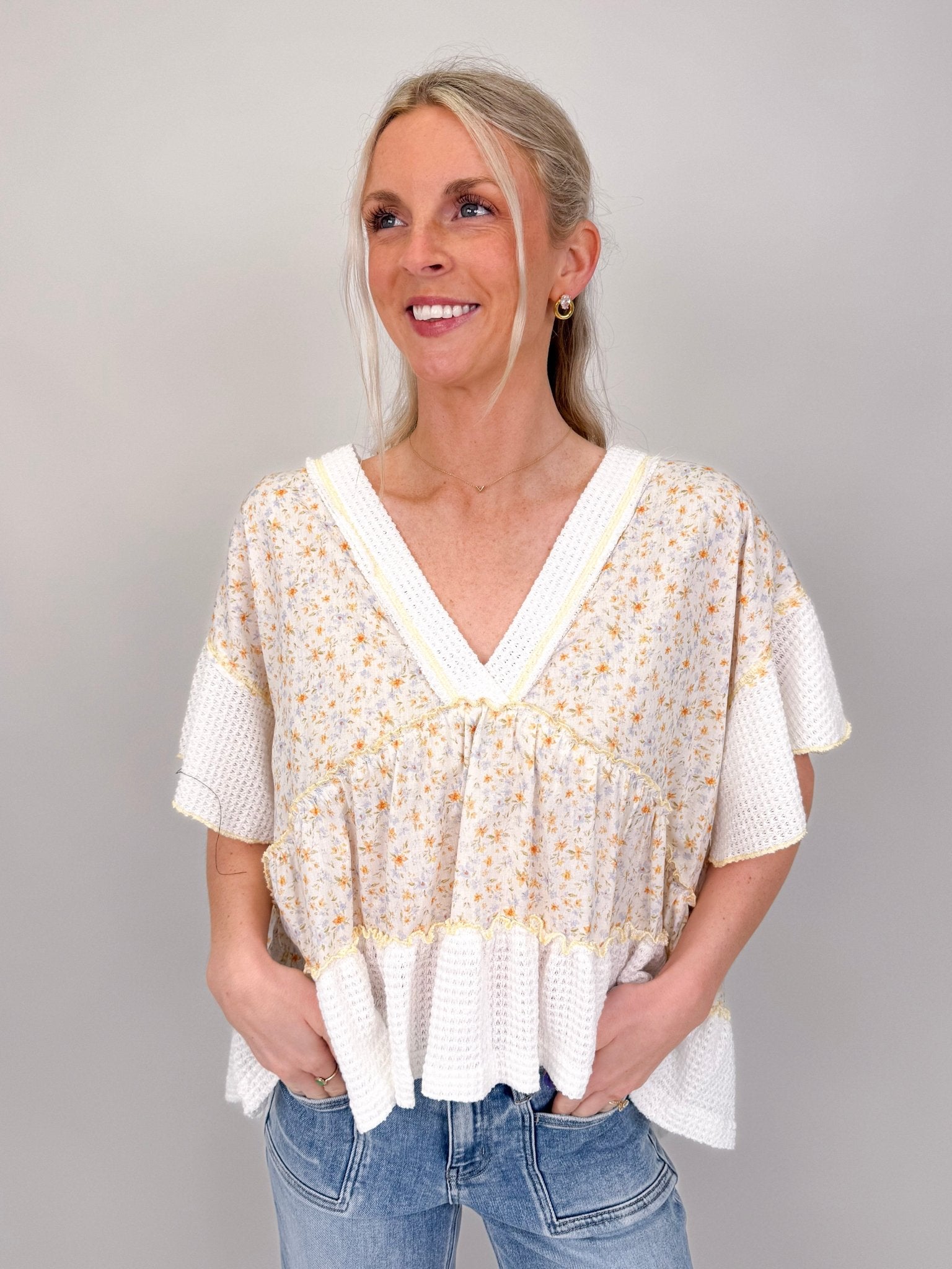 Sprouting Spring V - Neck Knit Top - PAPER DOLL