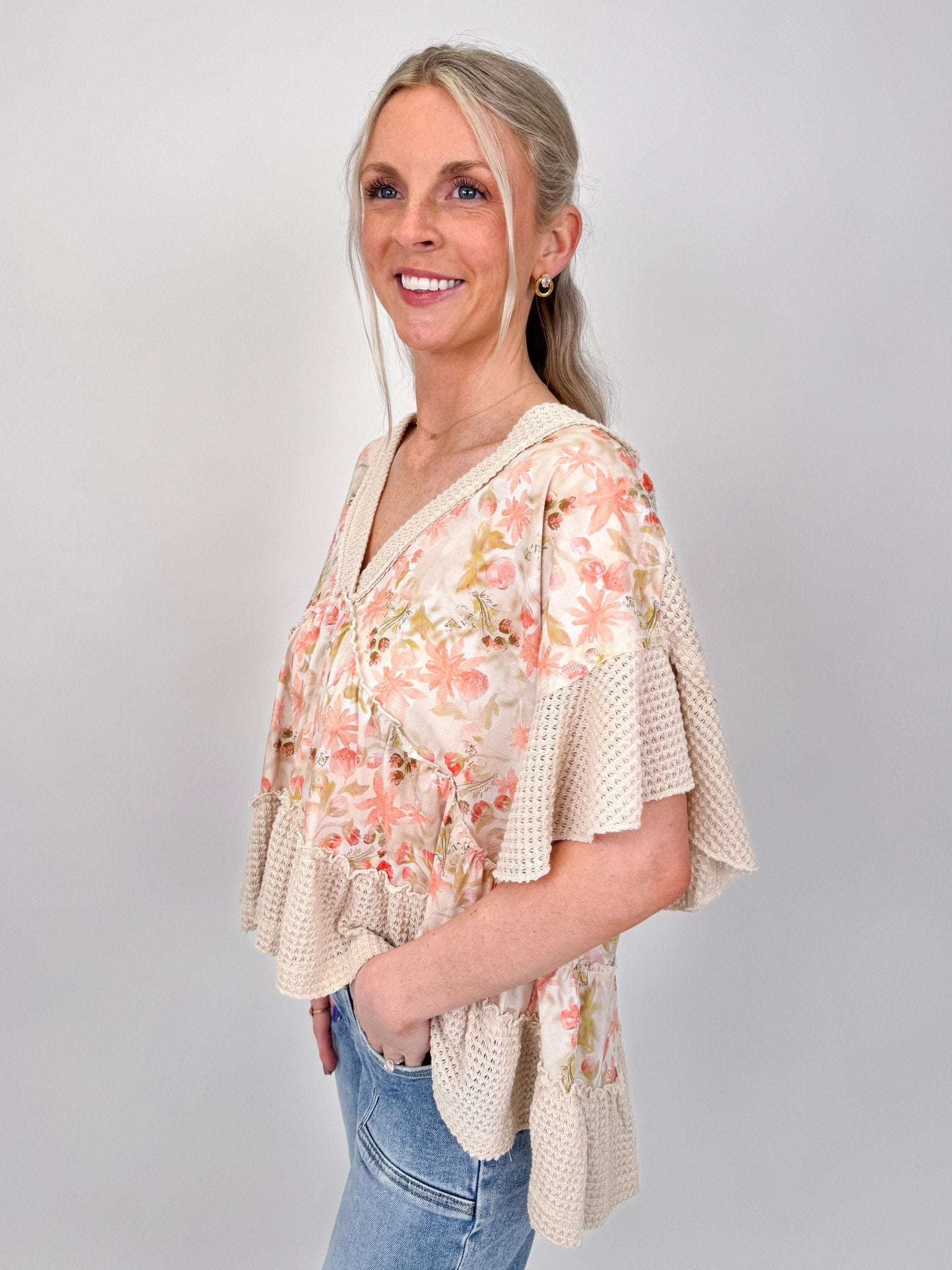 Sprouting Spring V - Neck Knit Top - PAPER DOLL