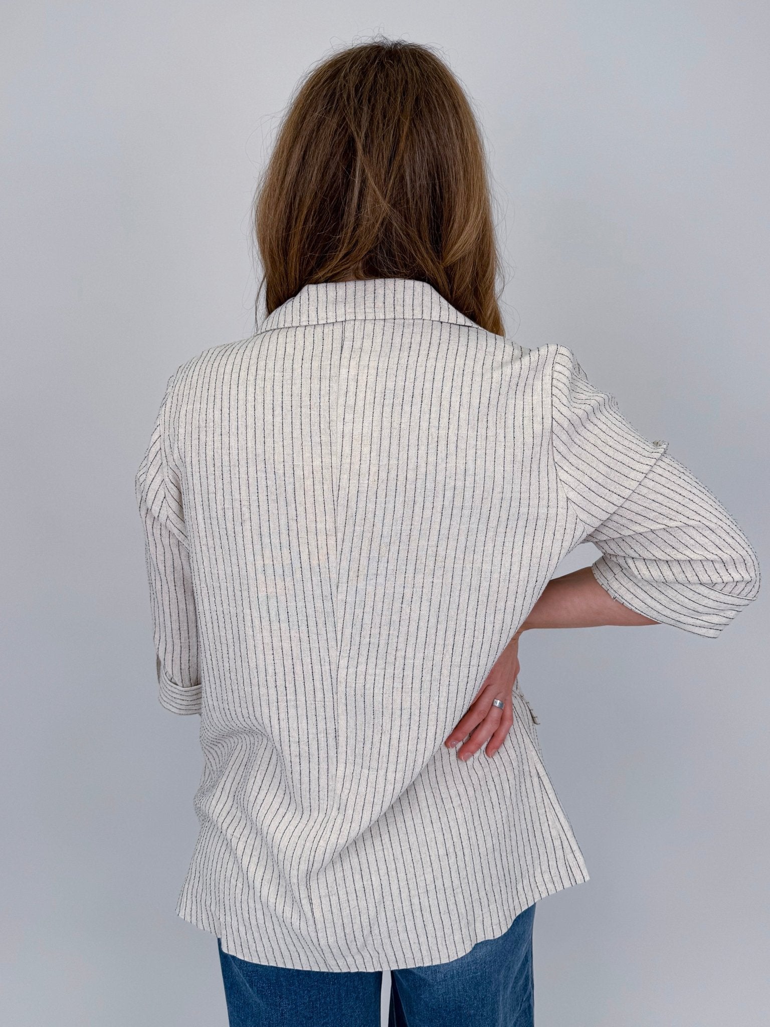 Lena Striped Soft Linen Blazer - PAPER DOLL