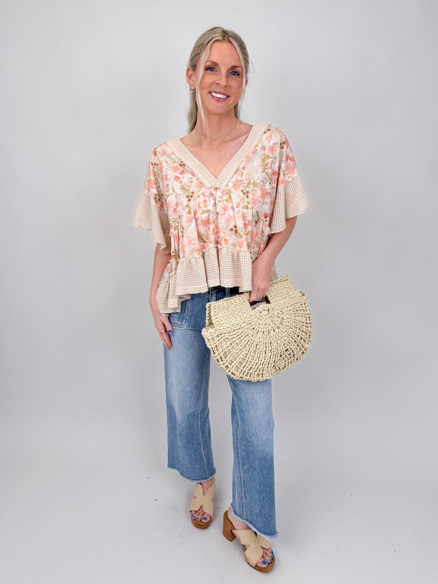 Sprouting Spring V - Neck Knit Top - PAPER DOLL