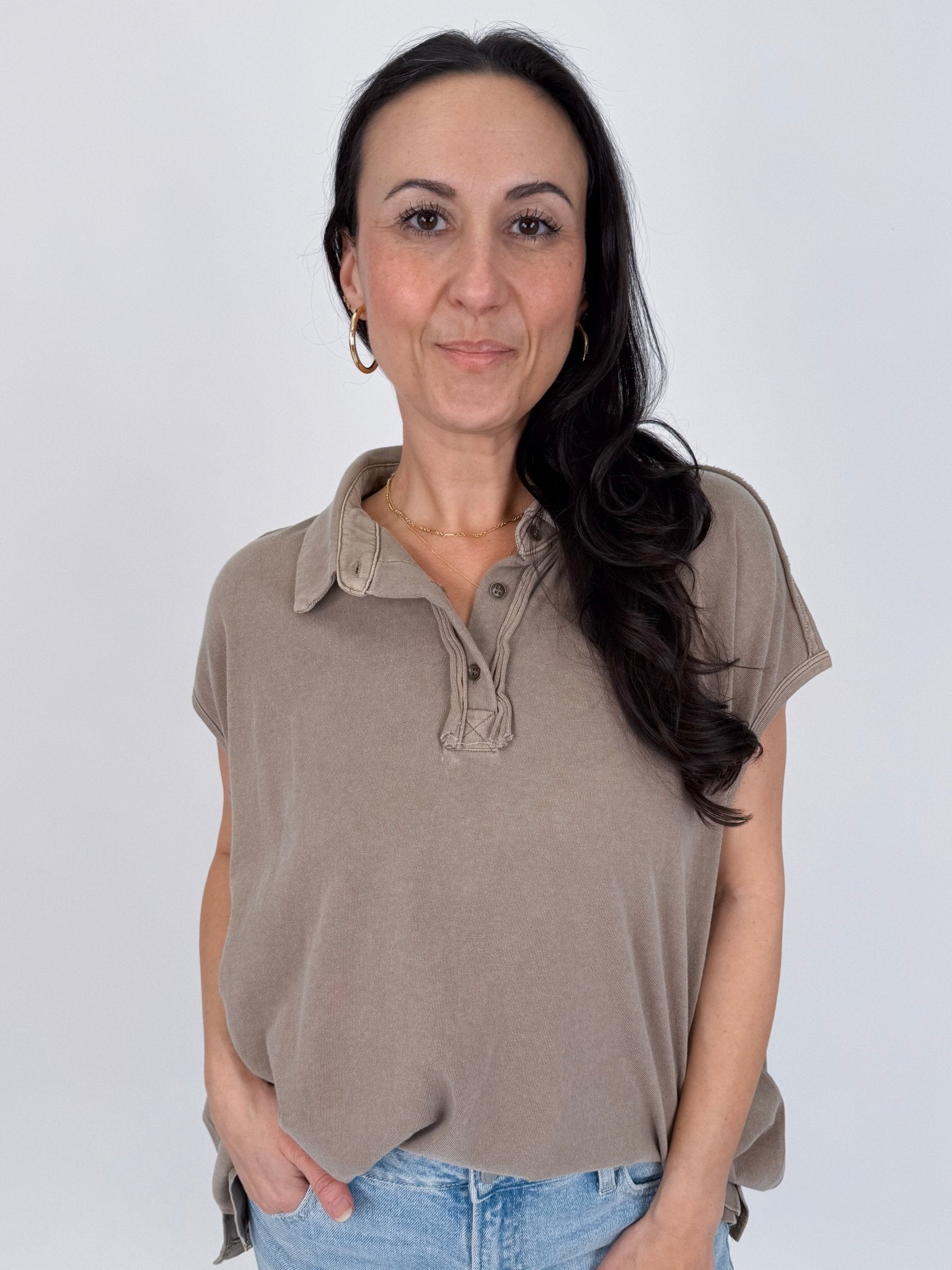 Meadow Muse Elevated Tee with polo collar and washed cotton finish — Paper Doll