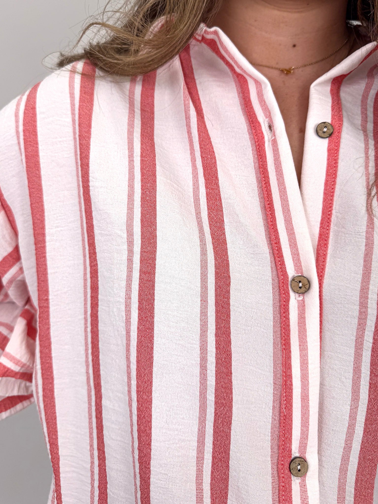 Carmen Striped Button Up Top - PAPER DOLL