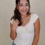 Maelle Lace Trim Henley Knit Top - PAPER DOLL