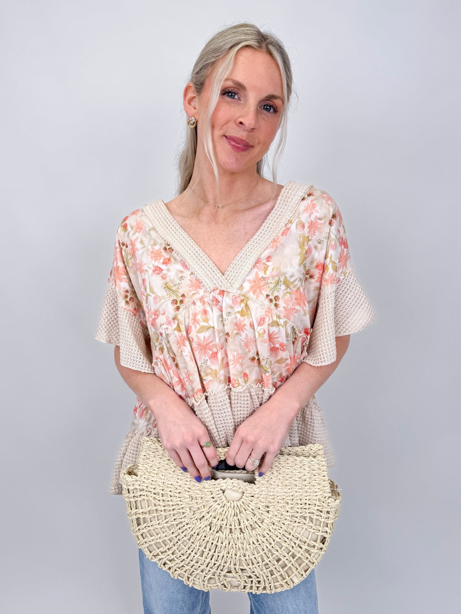 Sprouting Spring V - Neck Knit Top - PAPER DOLL