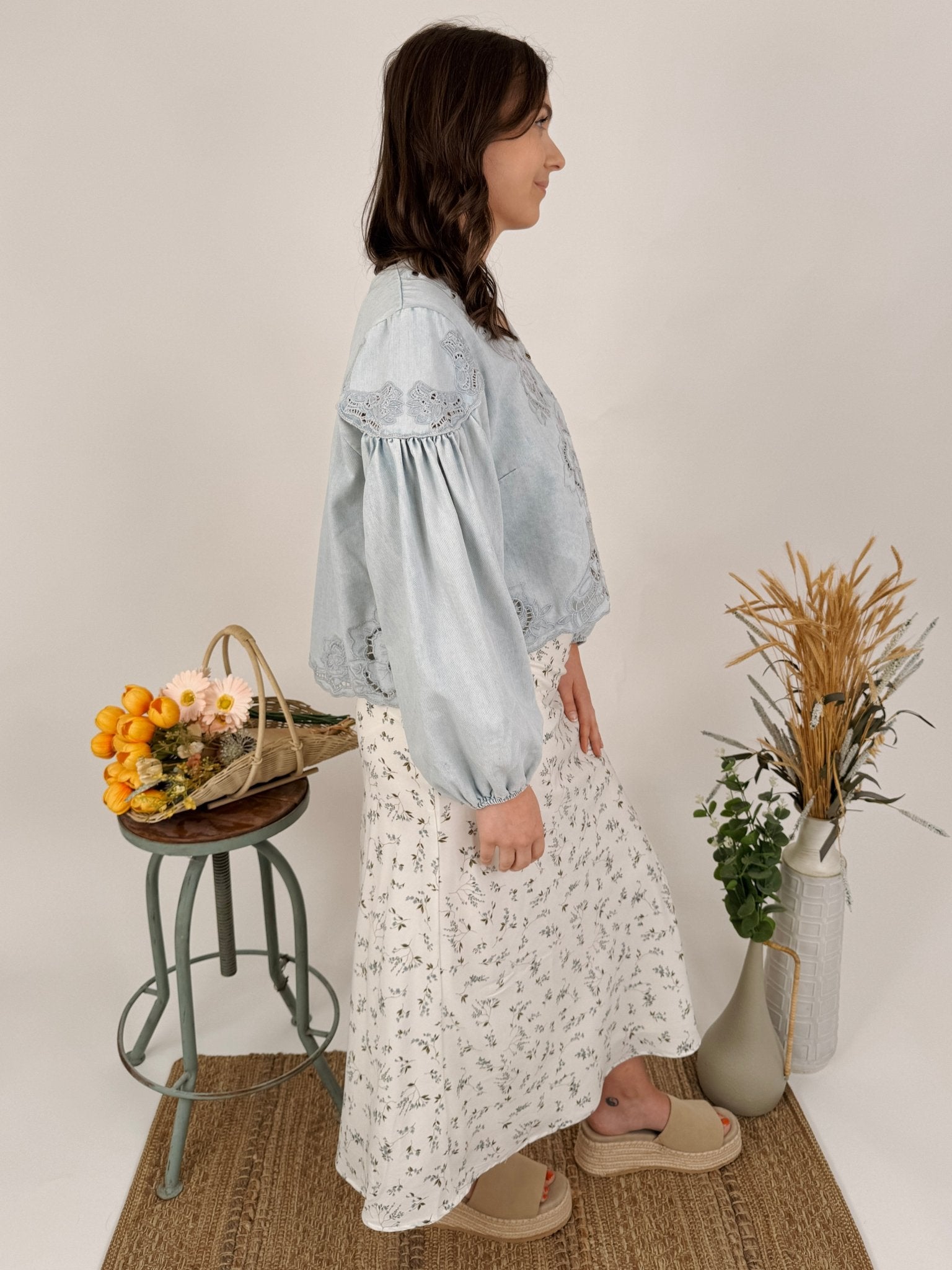 Dreaming Denim Floral Button Top - PAPER DOLL